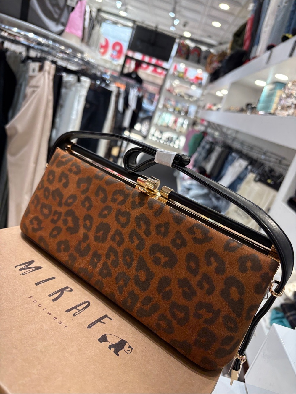 Leopard Print Top-Handle Women's Bag in Brown
